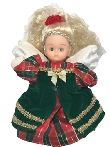 NEW Vtg ANGEL DOLL  10" Blonde Red Green Plaid Christmas Dress Mo Money Assoc. - Picture 1 of 7