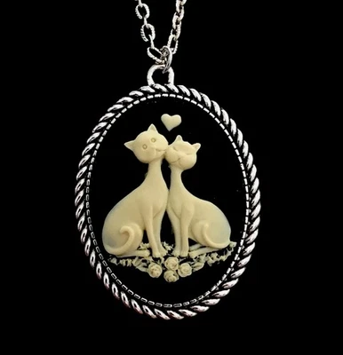 Collar camafeo gato, crema/negro, colgante retro victoriano gatito gatos enamorados Foto 1 de 4