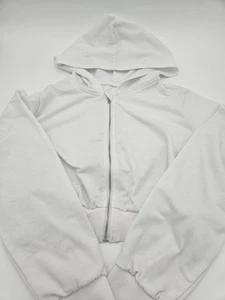 Girl's White Crop Top Full Zip Hoodie, Size 14 - Picture 1 of 4
