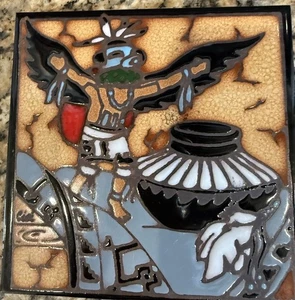 Azulejo de cerámica vintage trivet águila bailarina tonos de tierra nativo americano 1990 - Imagen 1 de 5
