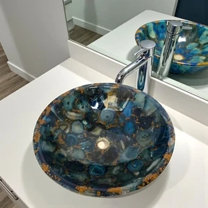 Agate Sink, Gemstone Sink, Handmade Basin, Corner Vessel Sink for Bathroom - Picture 1 of 9