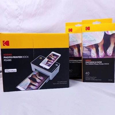 Kodak PD480 iPhone Charging Photo Printer Dock Cartridge Postcard Paper Bundle - Image 1 of 4