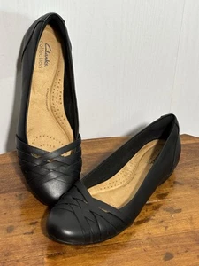 Clarks Sara Trébol Ballet Pisos Para Mujer Talla US 10M Cuero Negro Informal Sin Cordones - Imagen 1 de 15