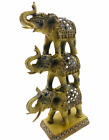 Golden Resin Exotic 3 Lucky Elephant Family Standing Tower Mosaic Art Statue