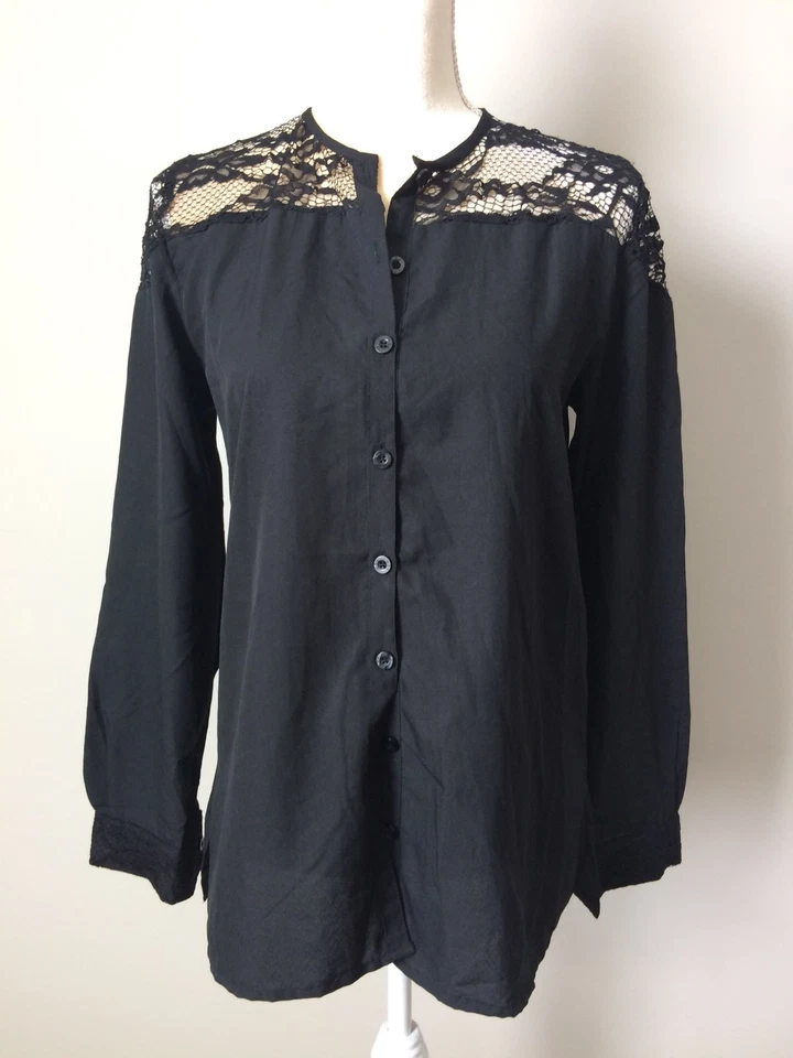 KAS Designs Womens Black Shirt Top Long Sleeve Lace Panel Tunic Size Small S*** - Image 1 of 4