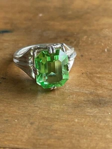 Depression glass Green Uranium ring Ladies 925 Silver vintage Jewelry - Picture 1 of 8