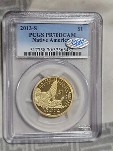 2013-S PCGS PR70DCAM (QA) SACAGAWEA DOLLAR TREATY WITH DELAWARES DEEP CAMEO $1  - Picture 1 of 6