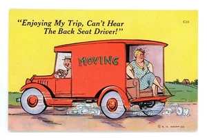 "Enjoying My Trip, Can't Hear The Back Seat Driver" Color Linen Comic Postcard - Picture 1 of 2