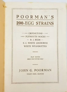 John Poorman's 200 Egg Strains 1921 Poultry Tinley Park ~Antique Chicken Catalog - Picture 1 of 5