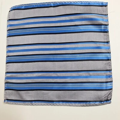 Men's Pocket Square 10" Handkerchief Striped Navy/light blue/silver/Yellow - Image 1 of 4