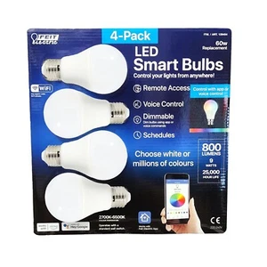 4 x Pack FEIT Dimmable Wifi Colour RGB LED Smart Bulbs Edison E27 9w 800 Lumens - Picture 1 of 8