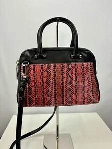 Milly Crossbody Bag Black Pink Coral Reptile Snakeprint Top Handles Pockets - Picture 1 of 13