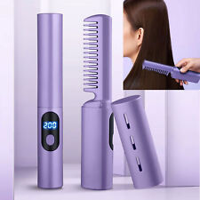 Hair Straightener Heated Electric Hot Comb Brush Portable Cordless Curler Comb