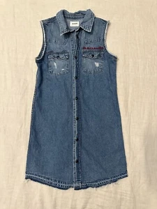 Hudson Jeans Girls Blue Cotton Sleeveless Bianca Button Down Denim Dress L - Picture 1 of 5