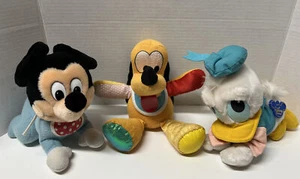 Lot Of 3 Vintage 1984,1990 Disney Crawling Baby Plush Mickey,Donald,Pluto Rattle - Picture 1 of 12