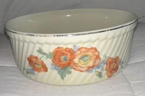 Vintage Halls Superior Quality Casserole Bowl Poppy Flowers 1940s Glass - Picture 1 of 5