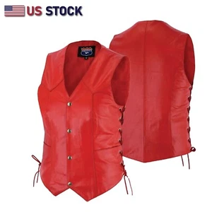 HL14501RED rote Lederweste - Damen Motorrad Club - Bild 1 von 8