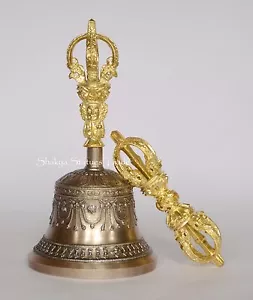 Fine Quality Tibetan Buddhist 7.5" Vajra & Bell Set Bronze Alloy Patan Nepal - Picture 1 of 11