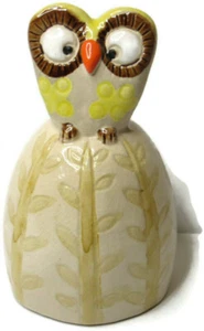 Vintage Keramik Kreuzäugige Eule Glocke Keramik gelbe Blätter Ranken - Bild 1 von 8