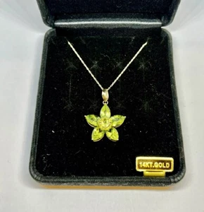 14k 14kt yellow gold flower peridot necklace QVC 18” L new 4.7 Grams - Picture 1 of 12