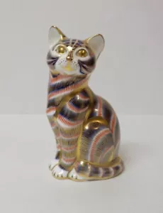 BEAUTIFUL ROYAL CROWN DERBY GILT "IMARI" DECORATED CAT FIGURAL PAPERWEIGHT - Picture 1 of 12