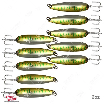 10pcs 2oz Fishing Spoons Trolling Flutter Treble Hook Casting Jigs Mackerel @US - Image 1 of 4