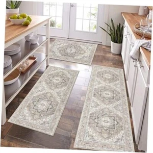 Farmhouse Kitchen Rugs Sets of 3, Kitchen Runner 20"x32"+20"x47"+20"x59" Brown - Picture 1 of 8
