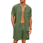Men&#39;s 2 Pieces Cotton Linen Set Short Sleeve Button Down Shirts Summer Beach