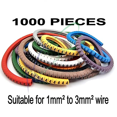 PROSCAN AUTOMOTIVE 1,000 PCS EC-0 Electrical Cable Wire Number Coloured Markers 0 to 9 size 1-3mm