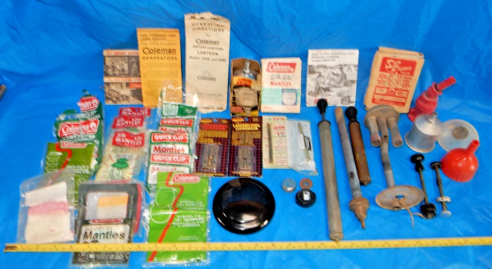 COLEMAN LANTERN PARTS, LOT OF 35+: MANTLES, PUMPS, FUNNELS, GENERATORS & MORE - Image 1 of 4