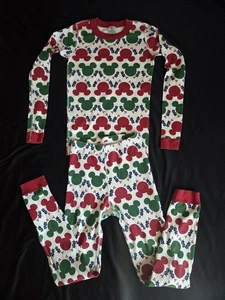 Hanna Andersson Disney Pajamas Set Kids Size 12 Mickey Mouse Christmas Red Green - Picture 1 of 3