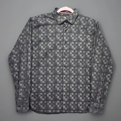 Camisa Luciano Visconti XL Patrón Geométrico Manga Larga Botón Gris Negra Para Hombre Foto 1 de 4