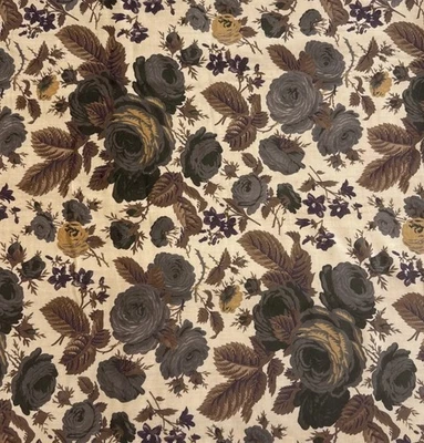 Floral Velvet Fabric Brown Tan Olive Green Rose Print Dark Academia BTHalfY #19 - Image 1 of 4
