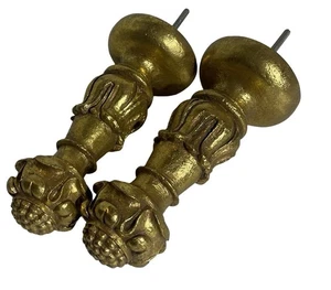 2 Gold Curtain Rod Finials - Ornate Style Antique Look -  5 7/8 inches Tie Back - Picture 1 of 9