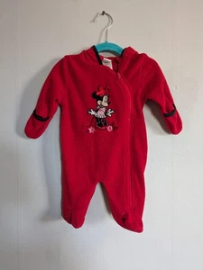 Disney Baby Size 0-3M Hooded MINNIE MOUSE Red One Piece Winter Fleece One Piece - Picture 1 of 11