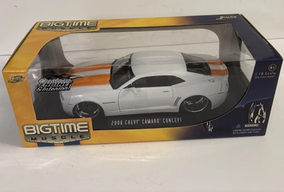 JADA 1/18 BIGTIME MUSCLE WHITE/ORANGE 2006 CHEVY CONCEPT CAMARO diecast NEW READ - Image 1 of 4