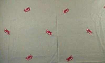 Red Crab Embroidered Linen Look Fabric 3-5/8+ yd (132"l) 54"w Natural Flax color - Image 1 of 4