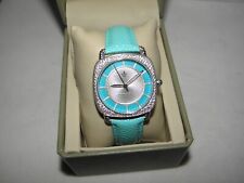 JUDITH RIPKA CRYSTAL WATCH WITH SLEEPING BEAUTY TURQUOISE LEATHER BAND NEW