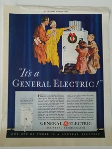 1932 GE General Electric todo acero refrigerador niños Navidad anuncio vintage - Imagen 1 de 1