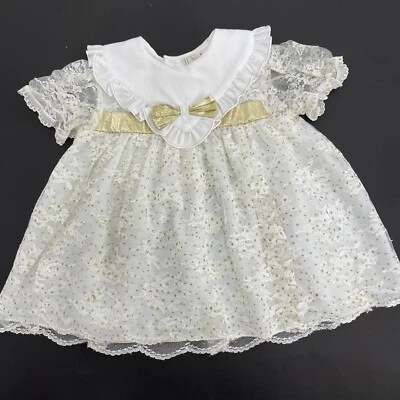 Precioso vestido vintage de satén dorado marfil de encaje de diseñador de mascotas de Nana’s 12 meses de boda Foto 1 de 4