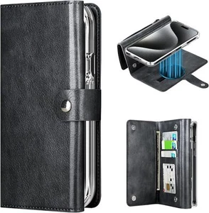 Magnetic Wallet Case for iPhone 15 Pro Max 6.7 inch Detachable Case PU Leather - Picture 1 of 9