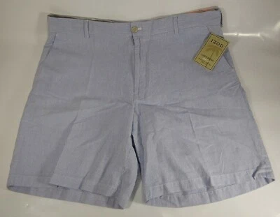 Izod Mens Chino Shorts Linen Blend Rope Cord Size 40W White Blue Striped - Image 1 of 4