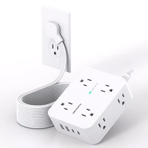 Extension Cord 15 ft Power Strip with 8 Outlets and 4 USB Flat Plug - Picture 1 of 6