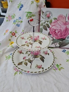 Vintage Pretty Pierre REDOUTE collection 2 Tier Fine China Cakestand Pink Roses - Picture 1 of 8