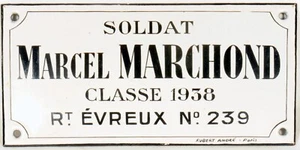 French enamel sign plaque Marcel Marchond WWII soldier casualty Evreux Vernon - Picture 1 of 2