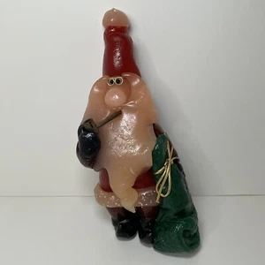 Northern Lights Santa  Candle Holding pipe And Bag Artist Signed USA Handmade 8” - Picture 1 of 5