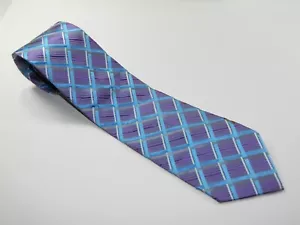 Men's TASSO ELBA S.P.A Silk NECKTIE Tie PURPLE BLUE CROSS STRIPES DECOR - Picture 1 of 2