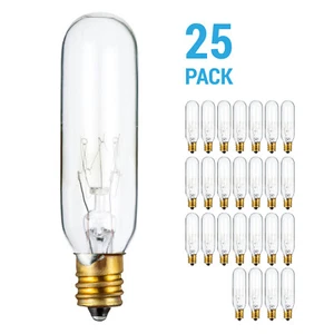 25 Pack 25T6 Appliance Signal Exit Light Tubular Clear Bulb 25W Candelabra E12 - Picture 1 of 4