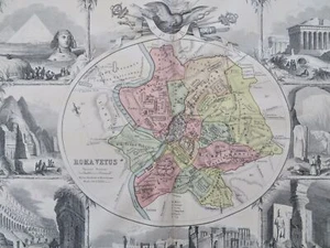 Ancient Rome Roma Italy City Plan c.1880's decorative city plan map Roman Empire - Picture 1 of 4