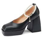 Elegant Women Square Toe Block Heel Casual Princess Mary Janes Ankle Strap Shoes
